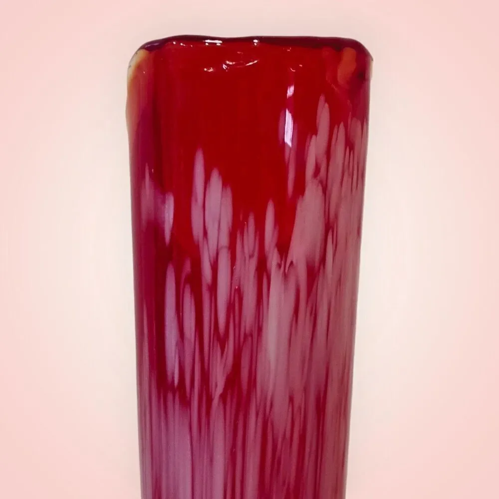 Vintage Red Glass Vase 1960's Red-Orange with‎ White Swirls Art Glass Vase Swung